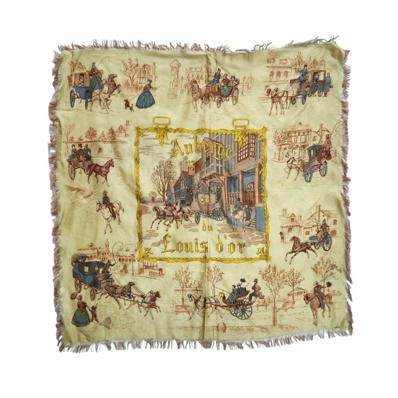 RARE Vintage Ponsa Silk Scarf "Auberge du Louis d'or" Victorian Horse & Carriage - Picture 5 of 5